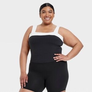 Women's Square Neck Cropped Tank Top All in Motion Black Size XXL NWT